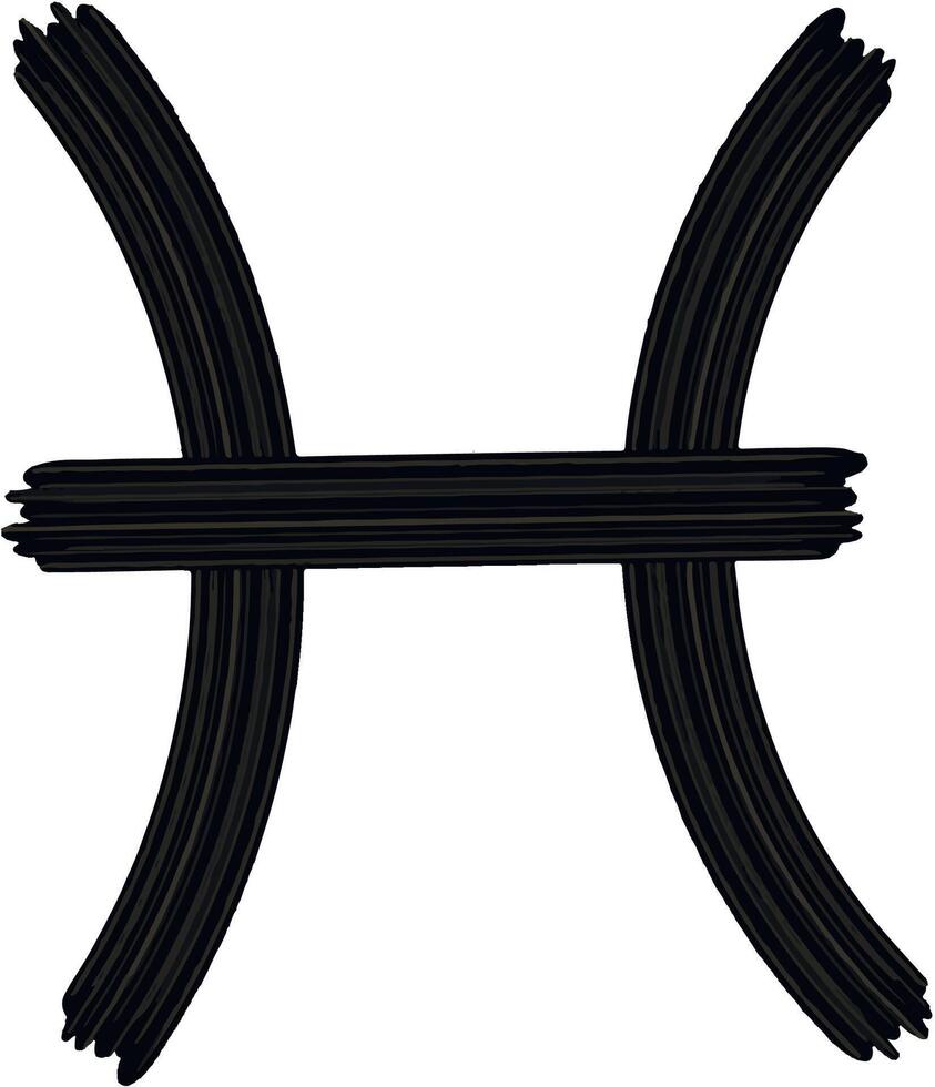 Zodiac sign Pisces icon. illustration hand drawn astrological horoscope symbol. Gouache brush stroke black color. vector
