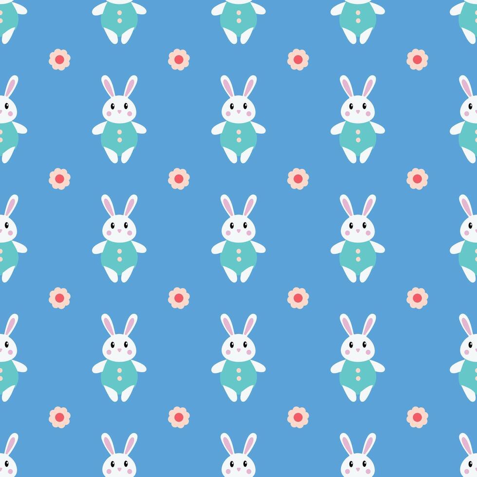 a pattern with white and blue rabbits on a blue background vector