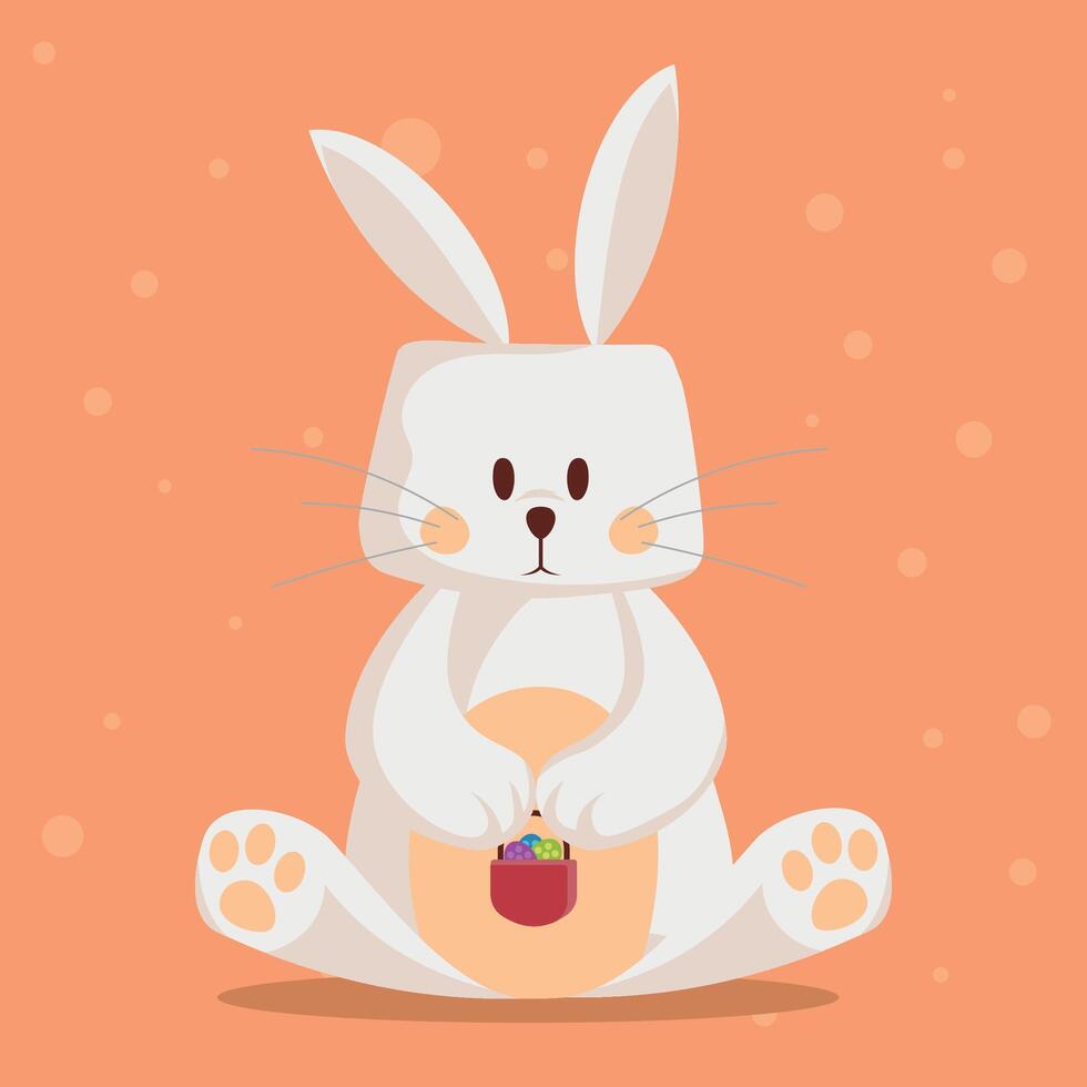 cute rabbit holding a bucket of colorful candy, cartoon illustration vector