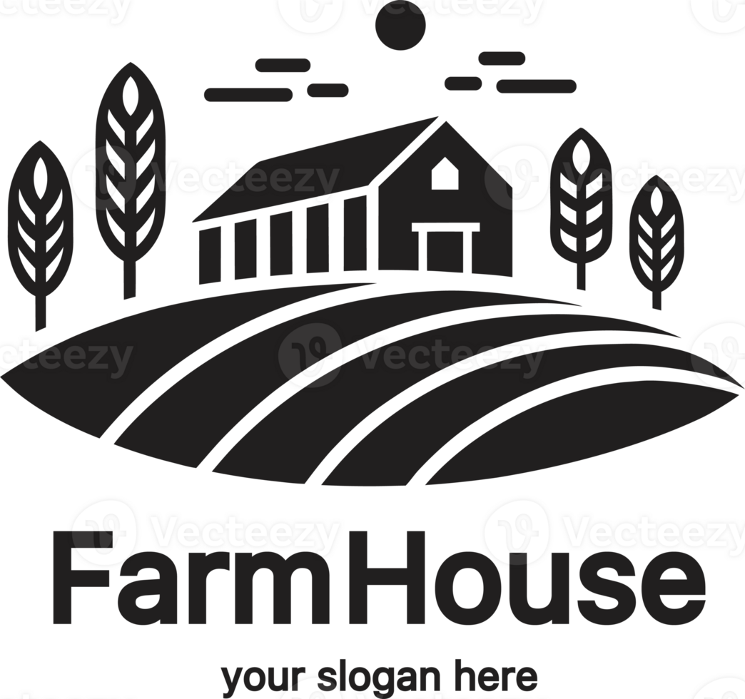 Farm house logotype with farm landscape png