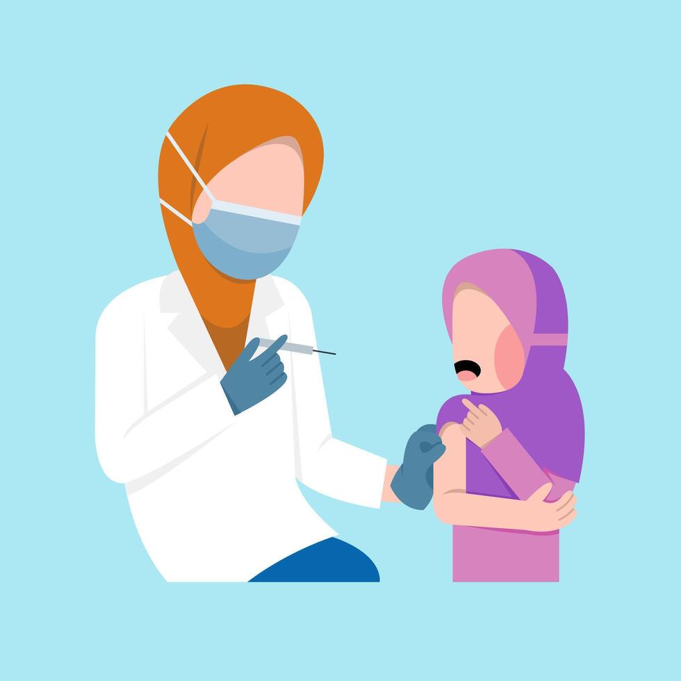 Muslim Girl Vaccination By A Doctor vector