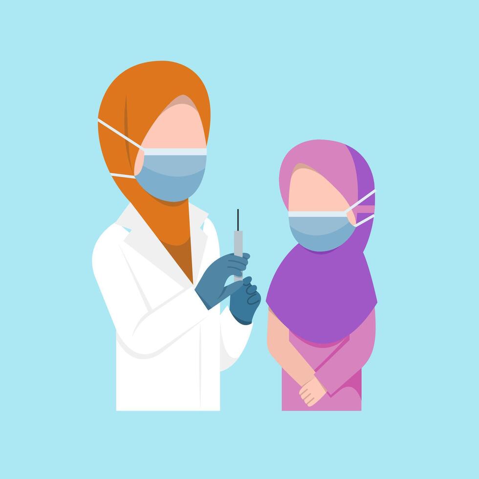 Muslim Girl Vaccination By A Doctor vector