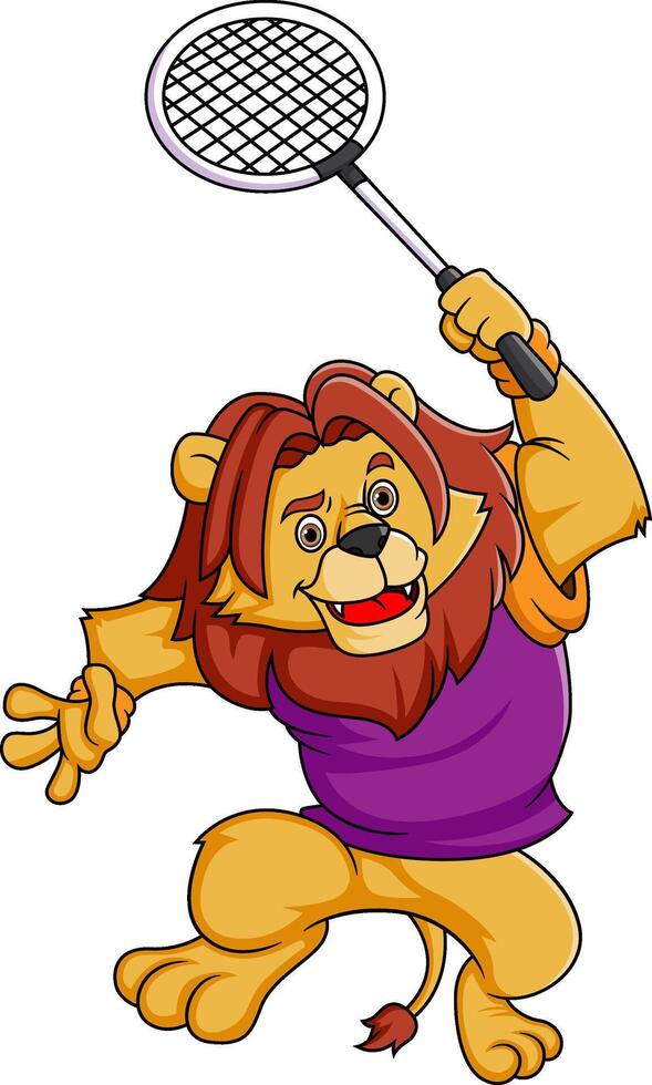 A lion playing game badminton vector