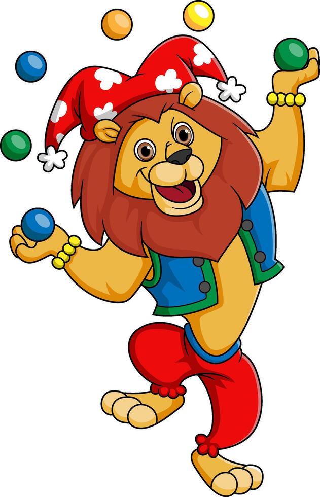 Cute lion circus wearing clown costume vector