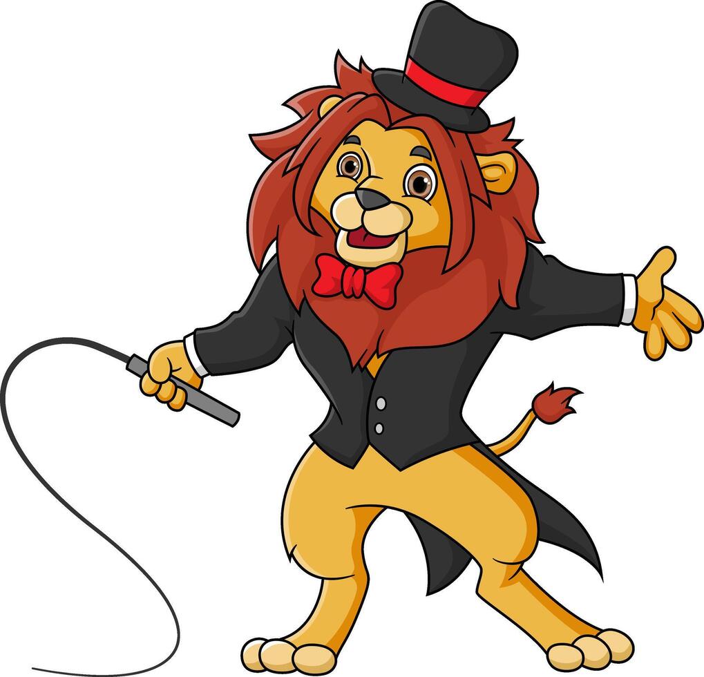 Cartoon lion circus holding a whip vector