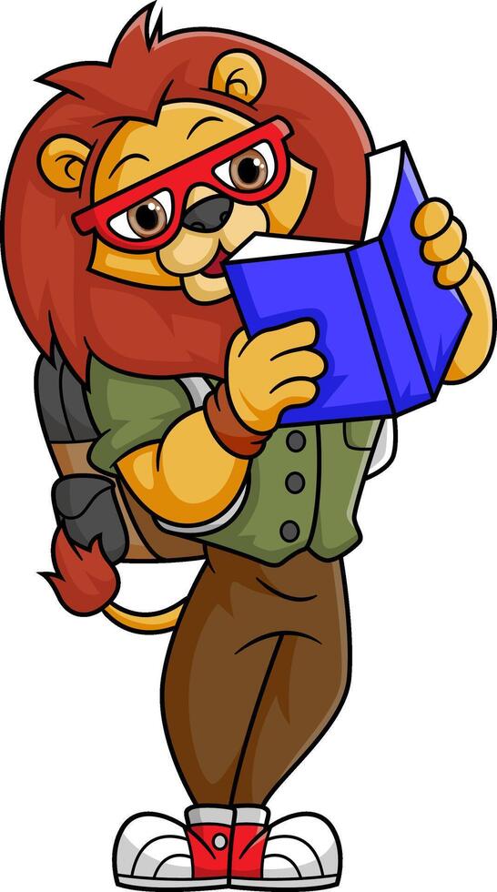 lion reading a book while standing vector