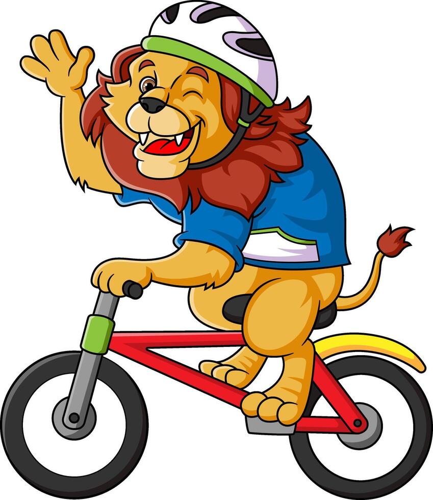 Cute Lion Riding Bicycle Cartoon Icon vector