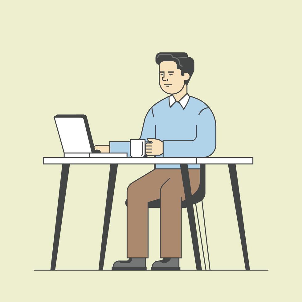 Man work in office with laptop vector