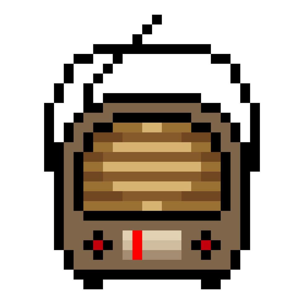 Vintage radio in 8 bit pixel art style. Old retro style radio vector