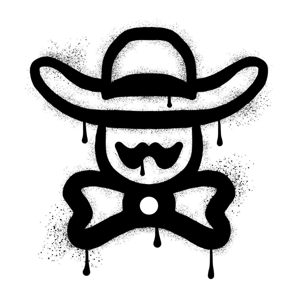 Graffiti bow tie mustache hat with black spray paint vector