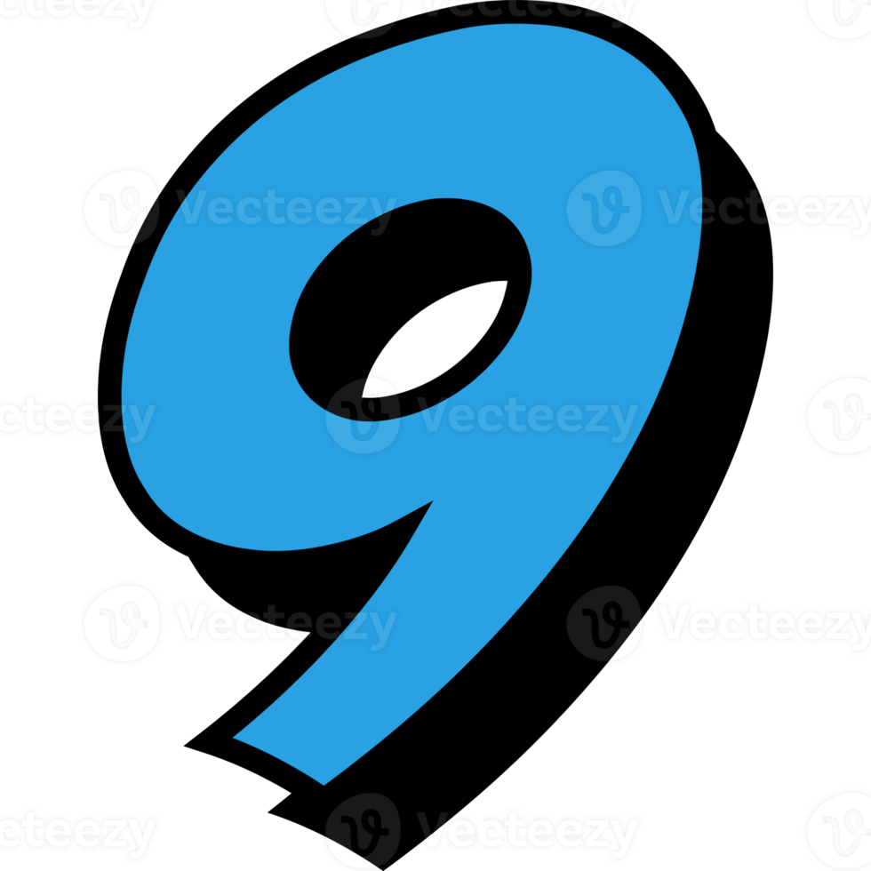 9 number 3d style colorful modern typography png