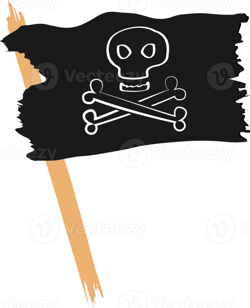 Pirate flag with skull face cartoon style png