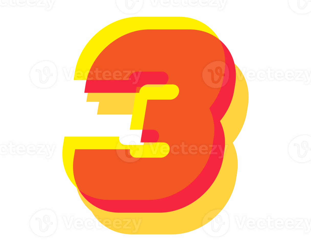 3 number 3d style colorful modern typography png