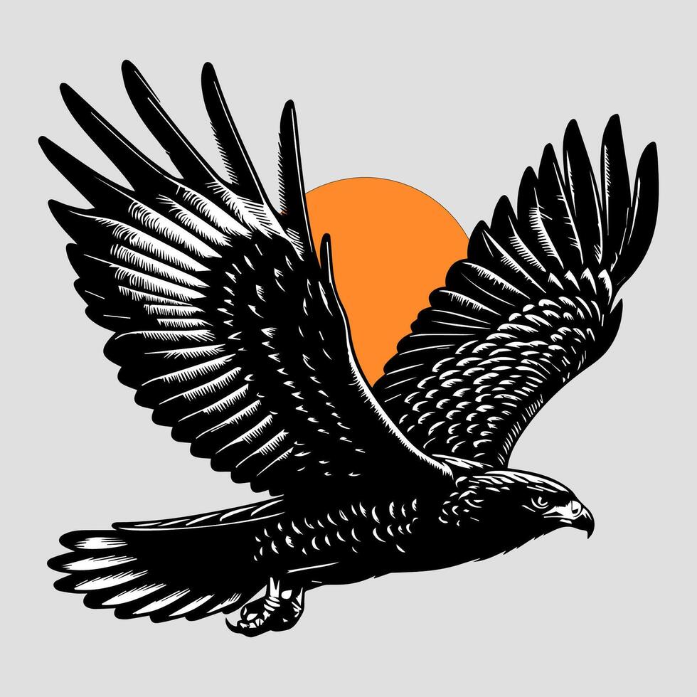 eagle flying, sketch graphics monochrome illustration , Engraving vector