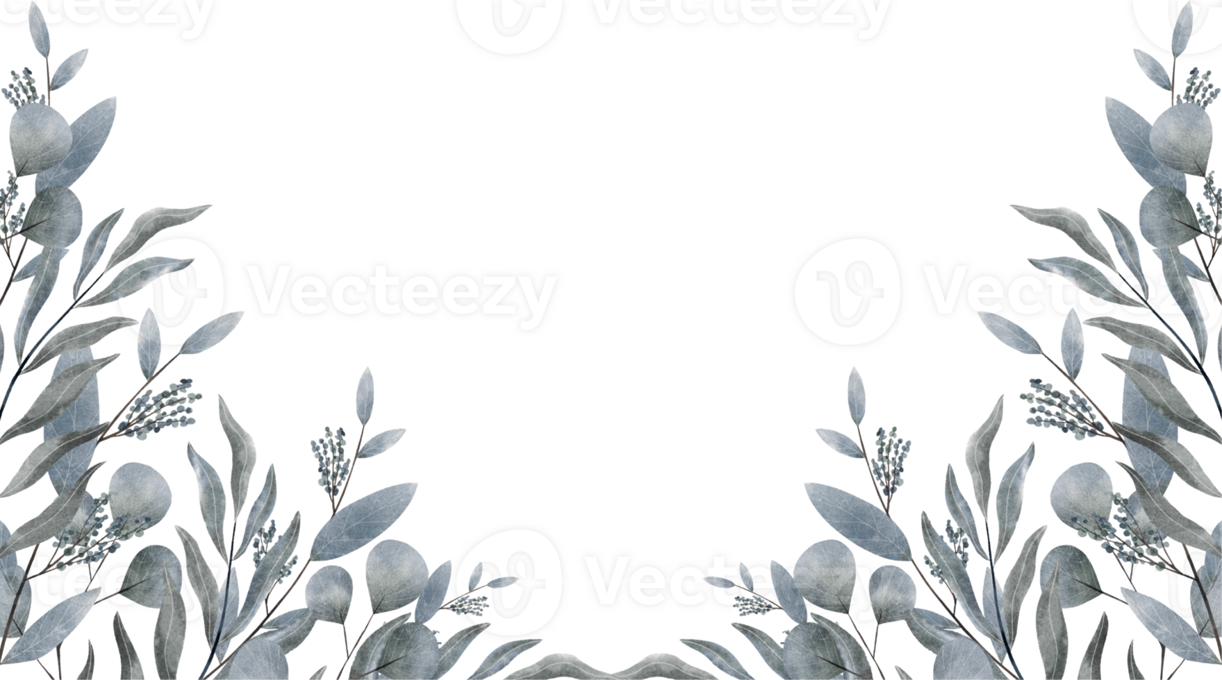Blue and green leafy border on a transparent background png