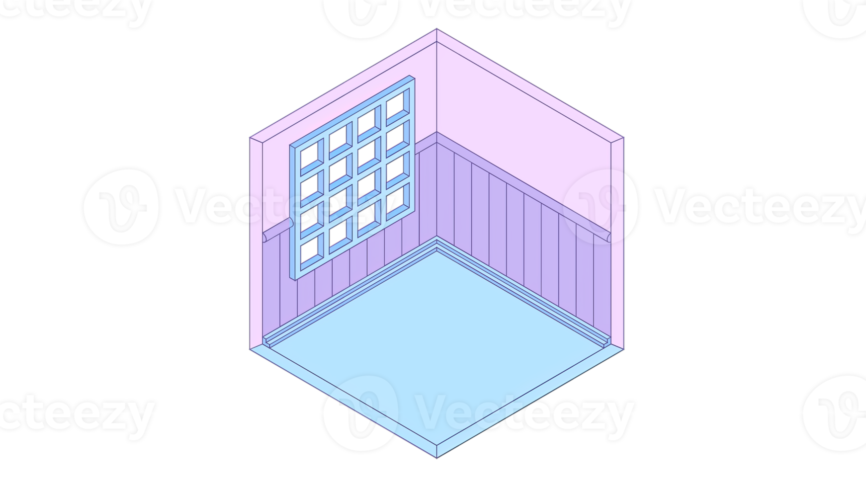 A room with a window and a wall with a transparent background png