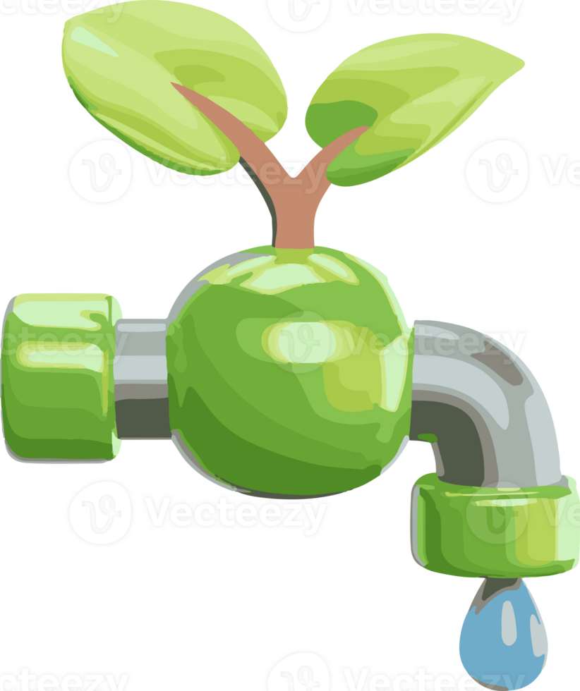 A green faucet with a tree growing out of it, , water management png