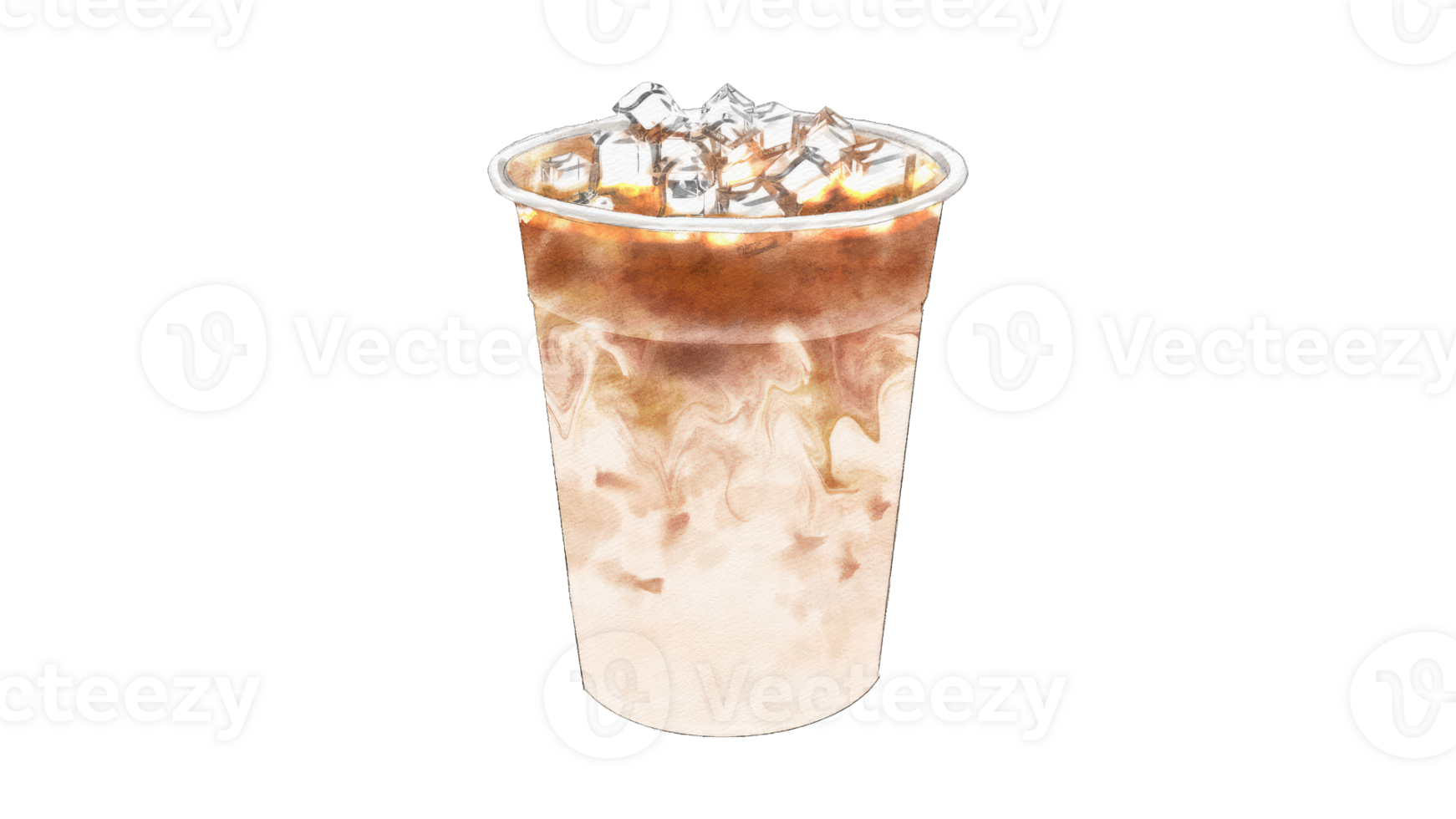 A cup of coffee with ice cubes in it png