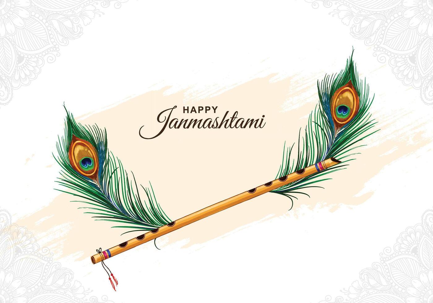 Peacock feather for shree krishna janmashtami card design vector
