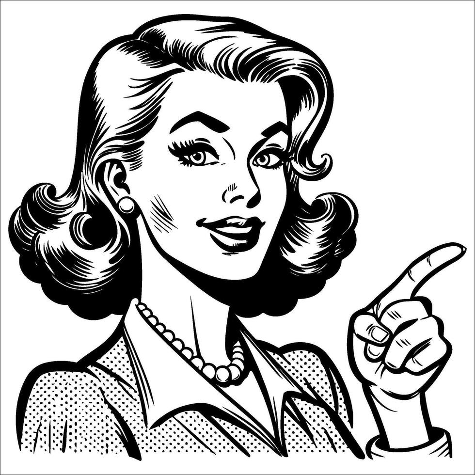 Vintage retro woman pointing ... vector
