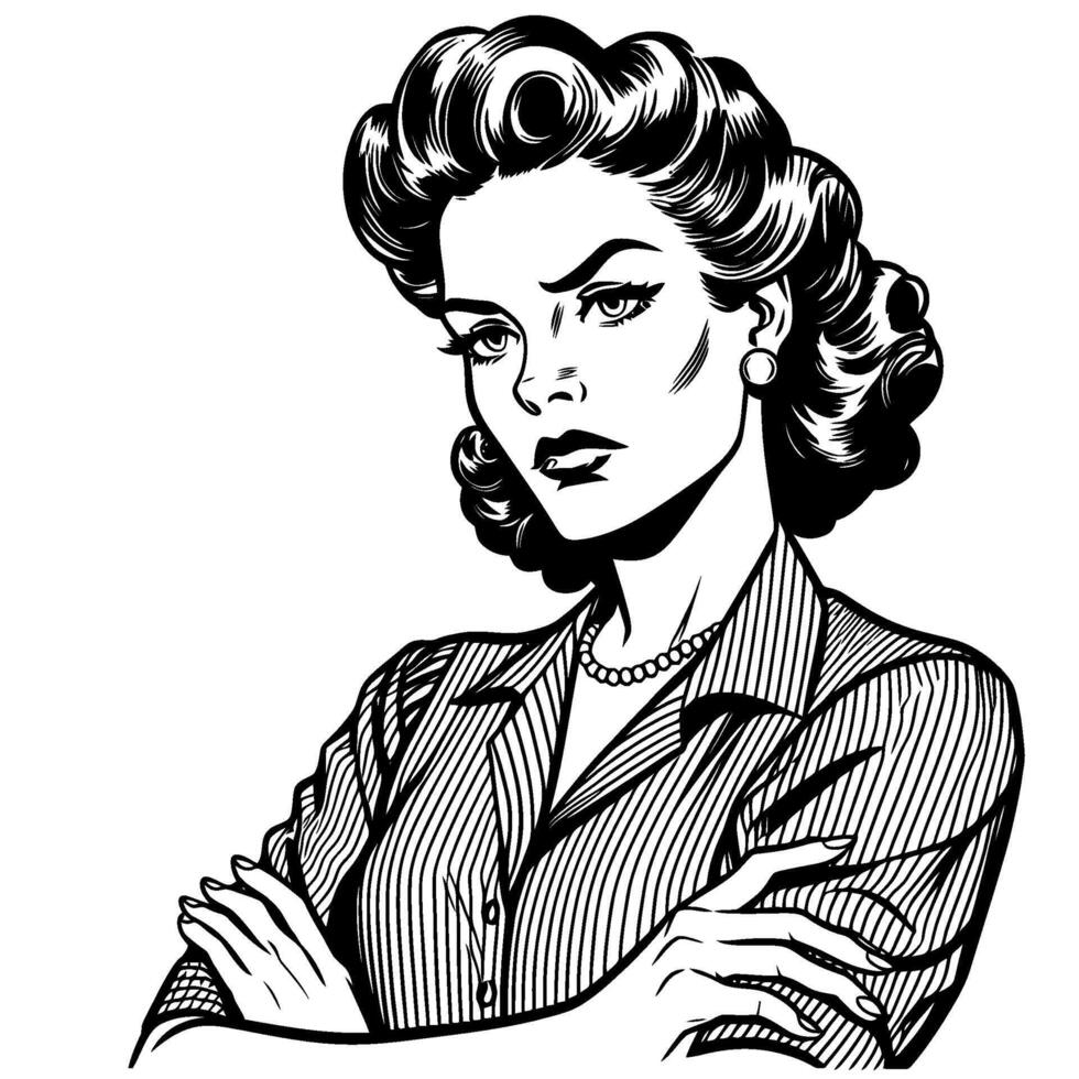 Vintage Retro Woman Serious F... vector