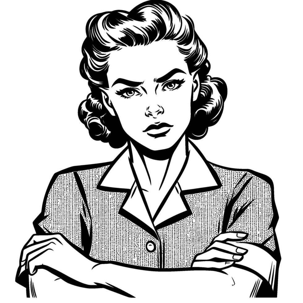 Vintage Retro Woman Serious F... vector