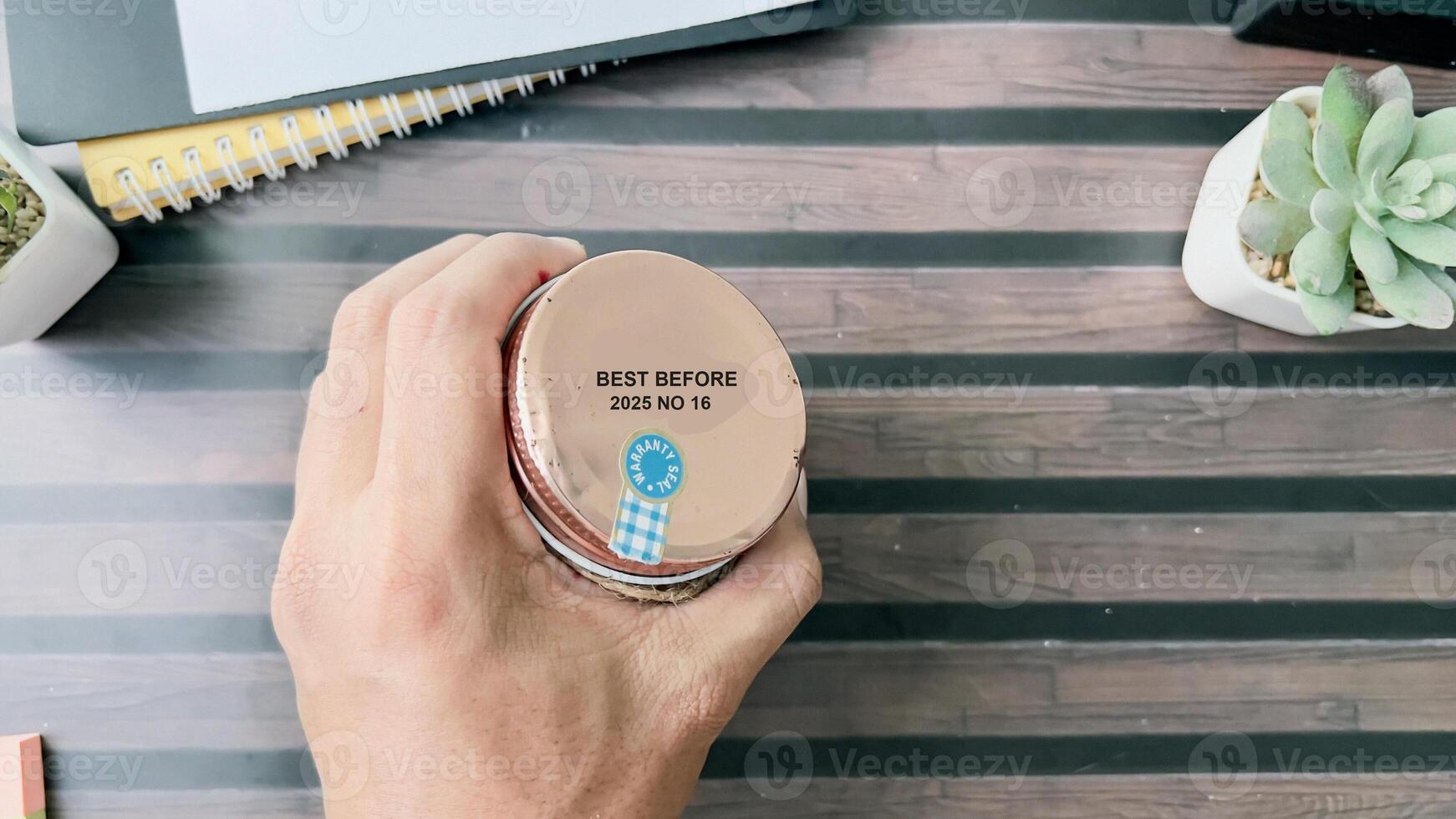 Close up text best before date on bottle cap food photo