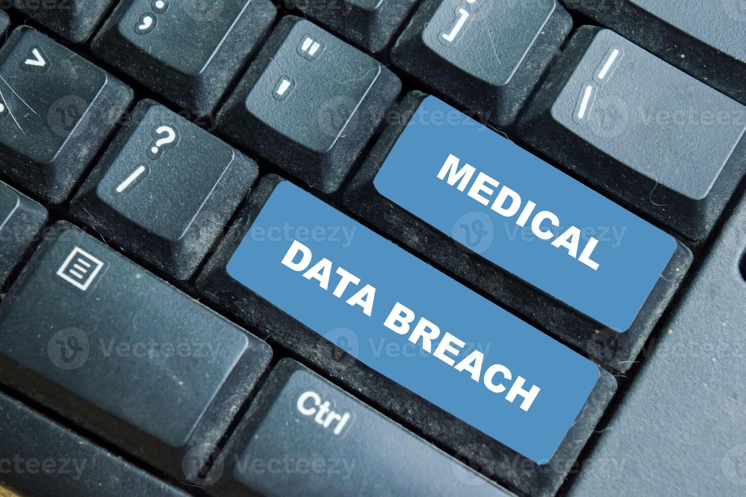 Medical Data Breach write on keyboard isolated on laptop background photo