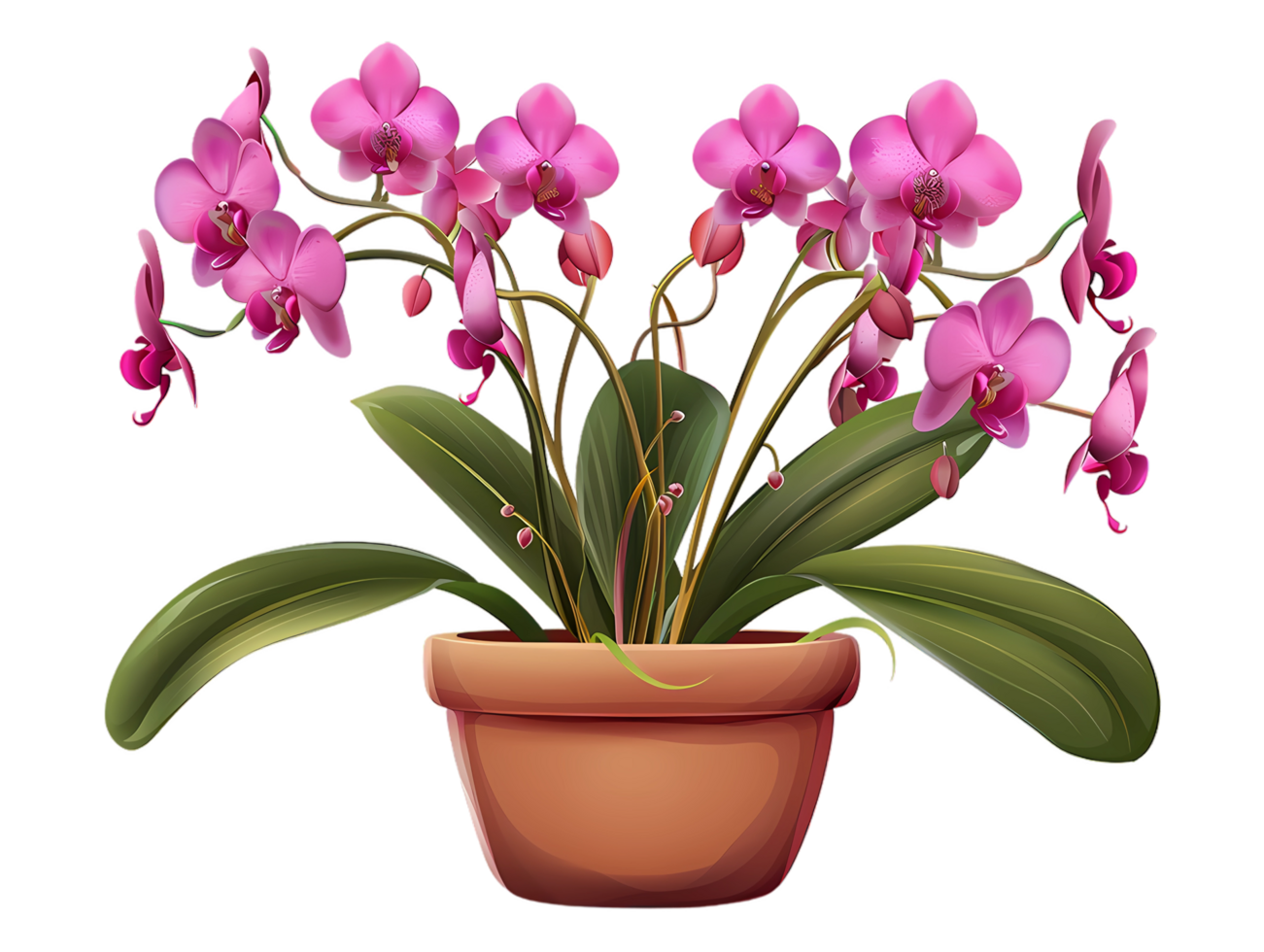 pink orchid flower in a pot on a transparent background png