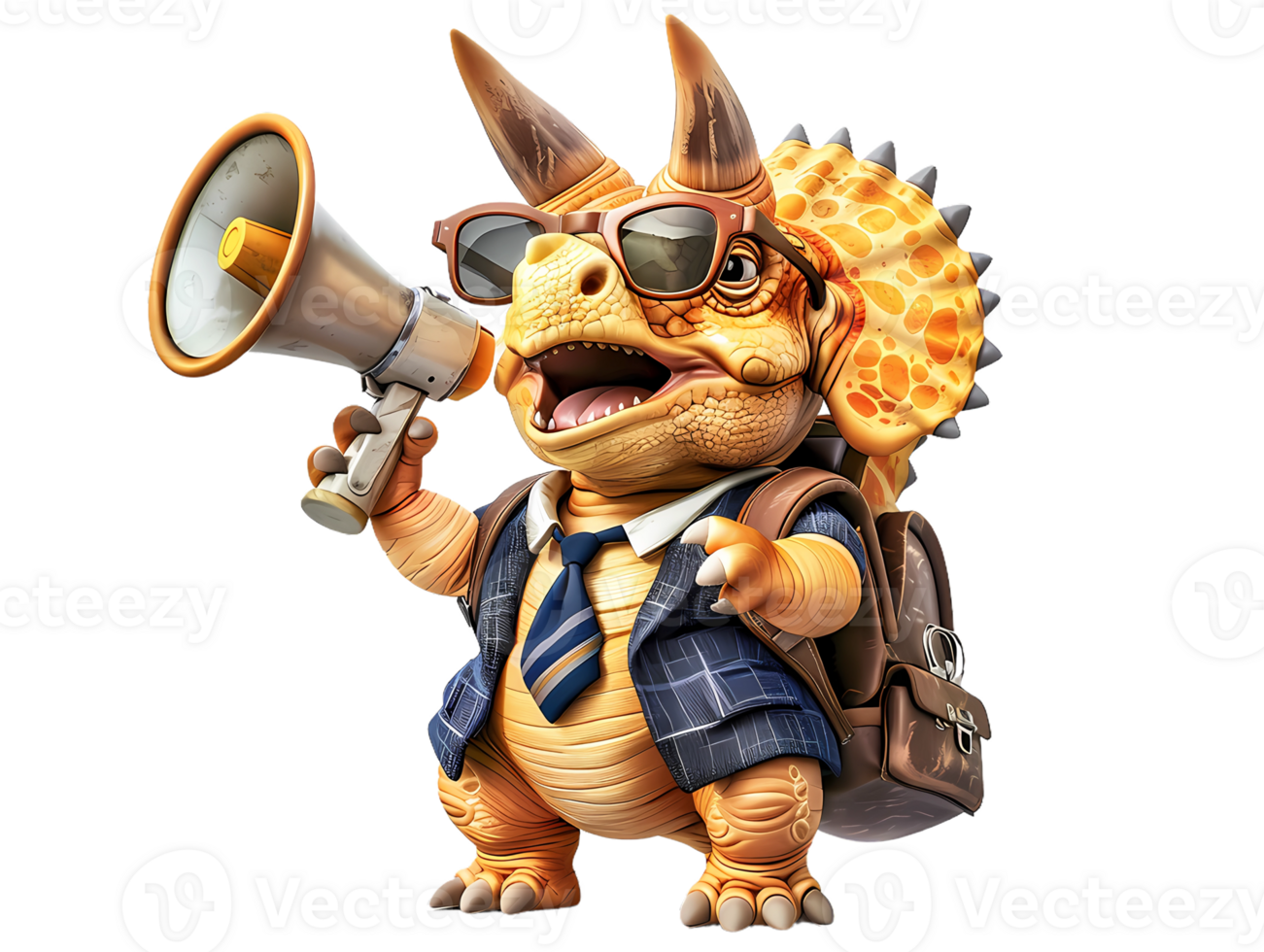 a cartoon dinosaur wearing a suit and tie and holding a megaphone png