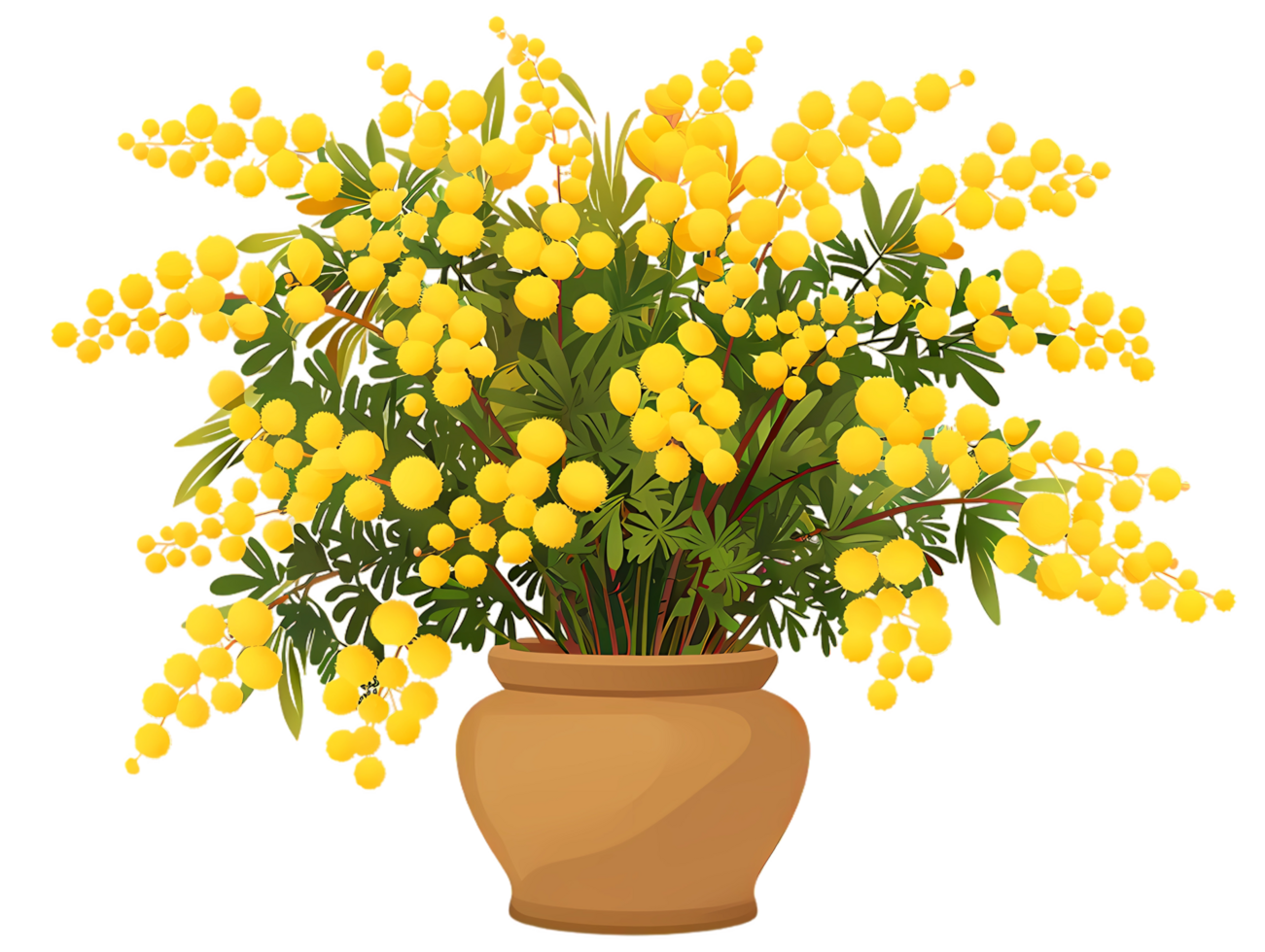 yellow mimosa flowers in a pot on a transparent background png