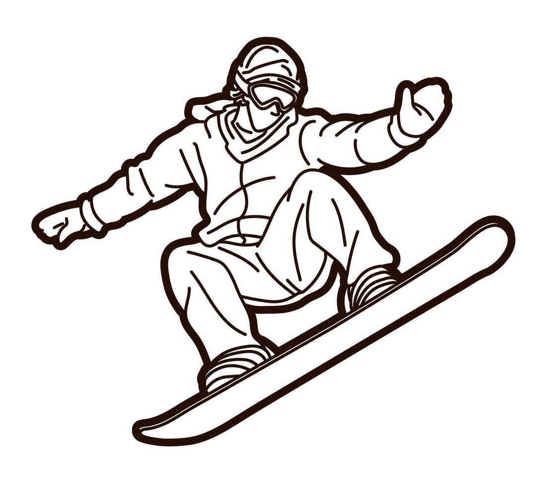 Snowboard Player Jumping Action Extreme Sport Cartoon Graphic vector