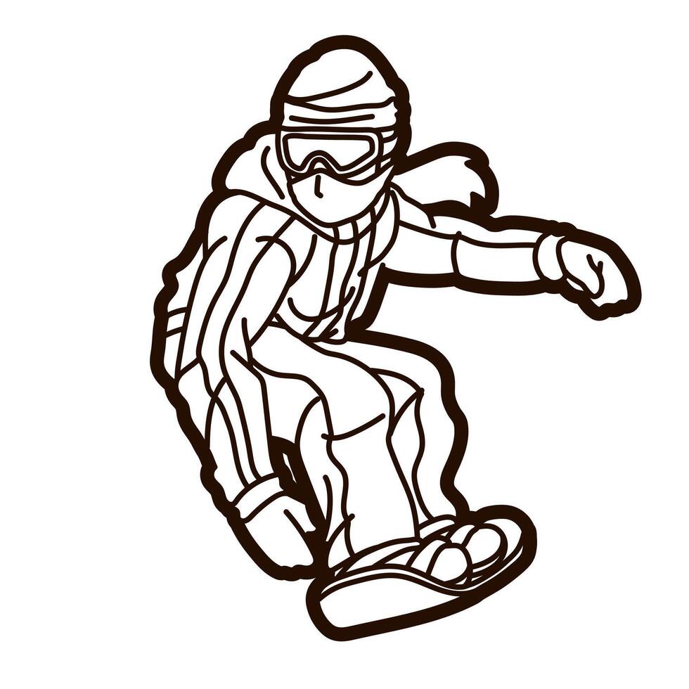 Outline Snowboard Player Action Extreme Sport Cartoon Graphic vector