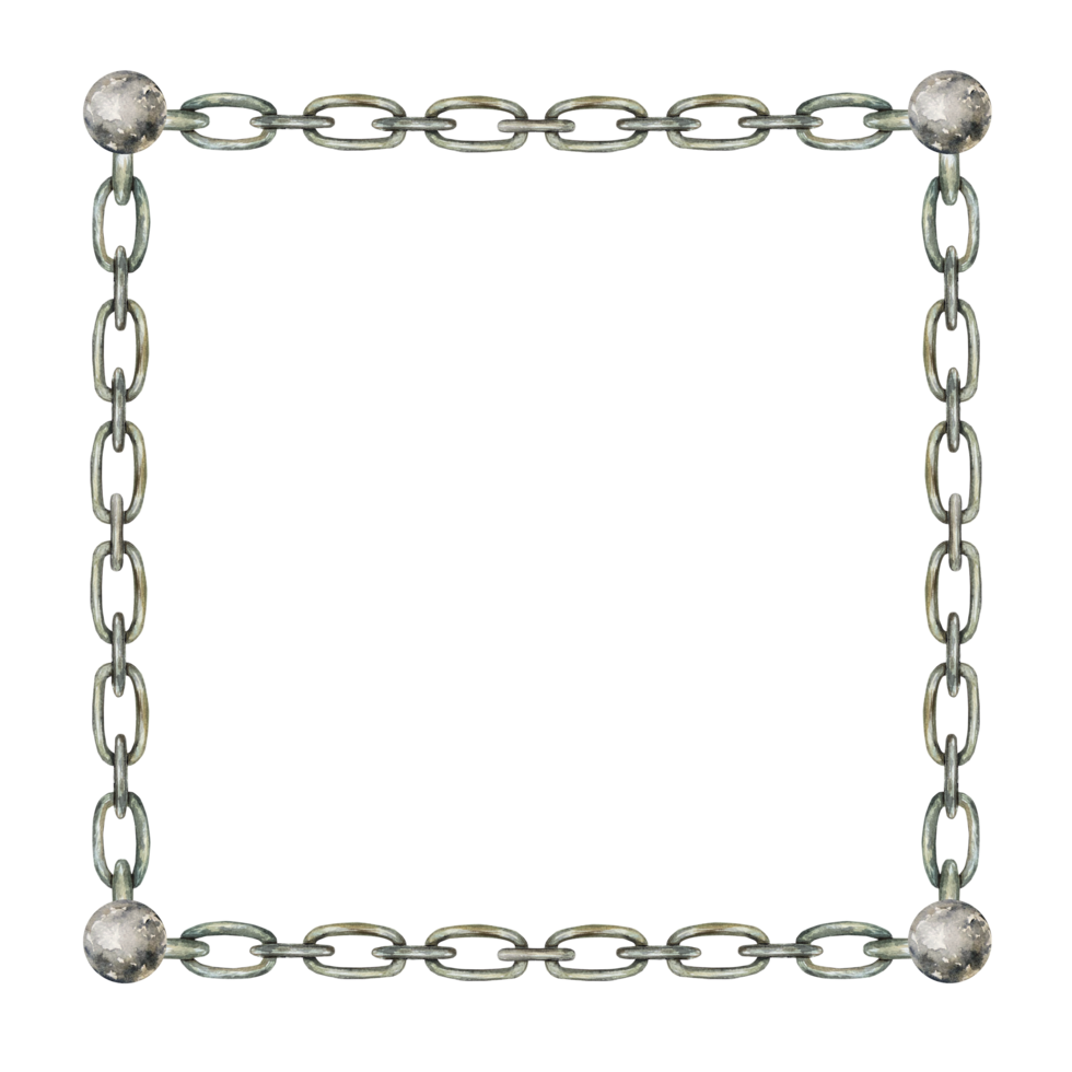 Metal chain, square frame. Hand drawn watercolor illustration. For Halloween cards, invitations, labels, banners, flyers, covers. png
