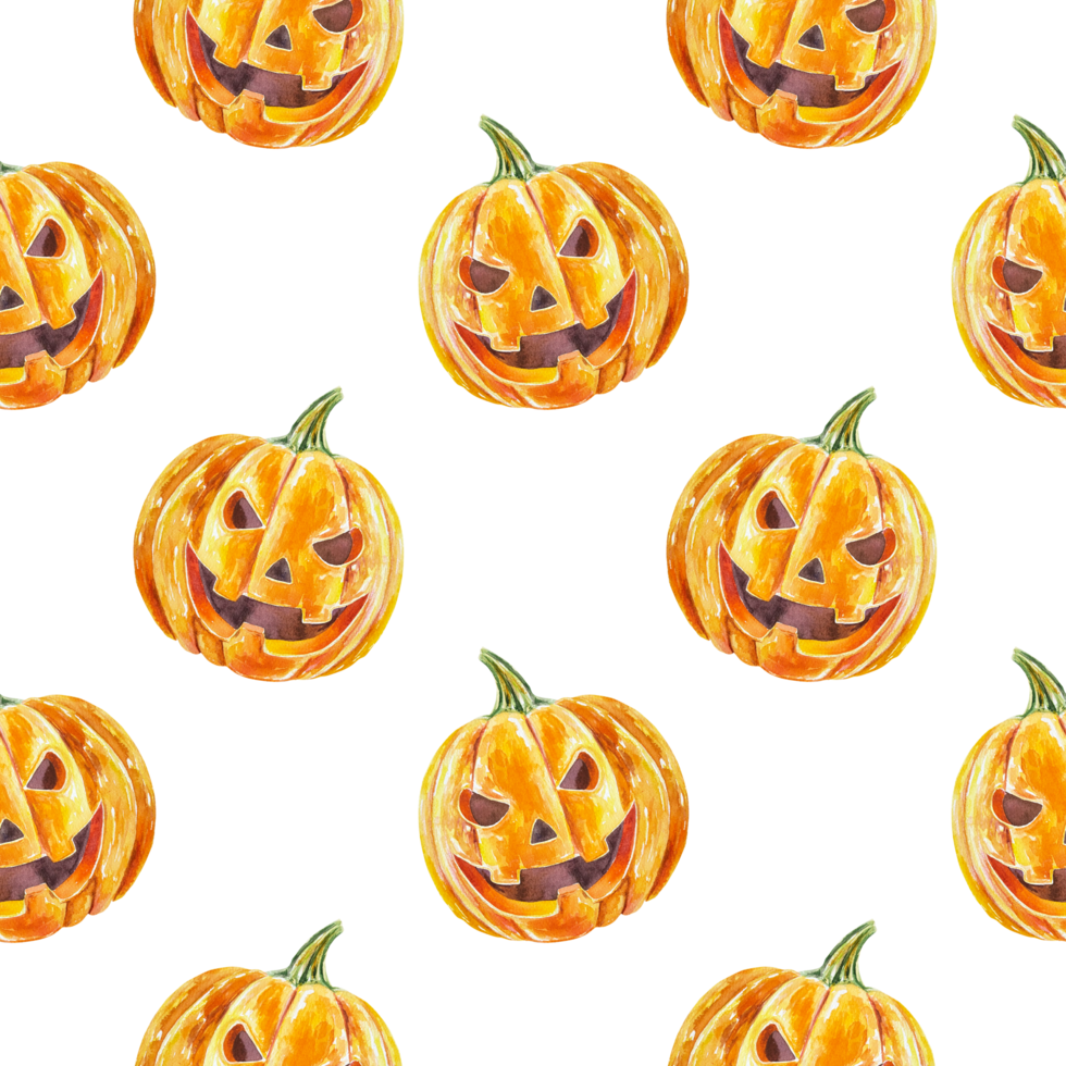 Halloween pumpkin, seamless pattern. Hand drawn watercolor illustration. For cards, invitations, wrapping paper, fabric, covers. png