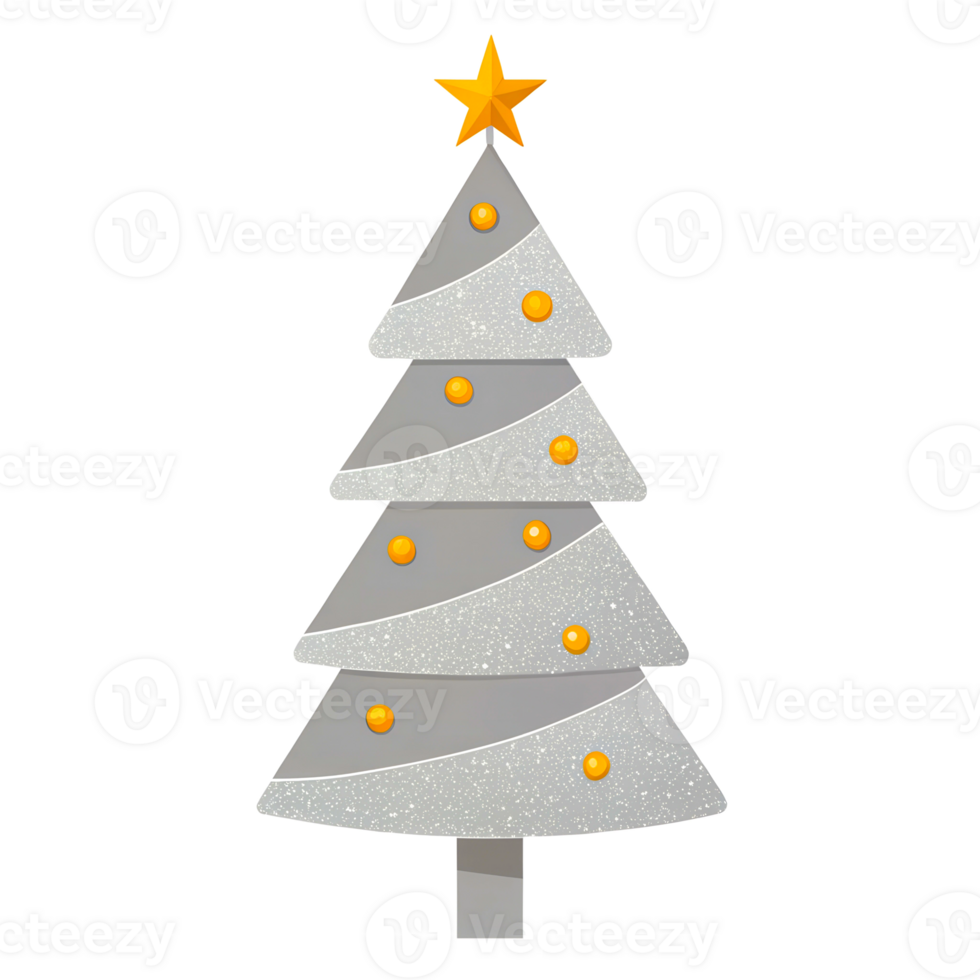 The tree is decorated with stripes and has a snow-covered top, on a transparent background png