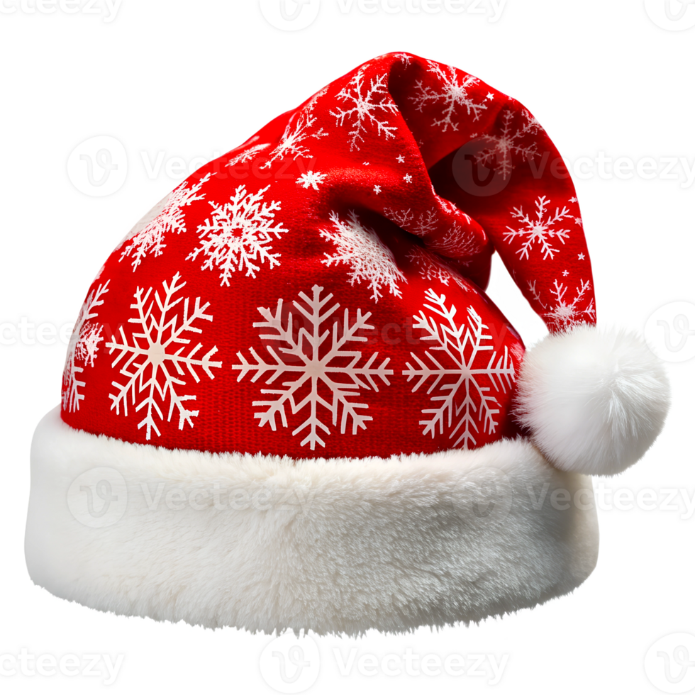 Santa hat with snowflake patterns on a transparent background, photorealistic illustration, for use in graphic design png