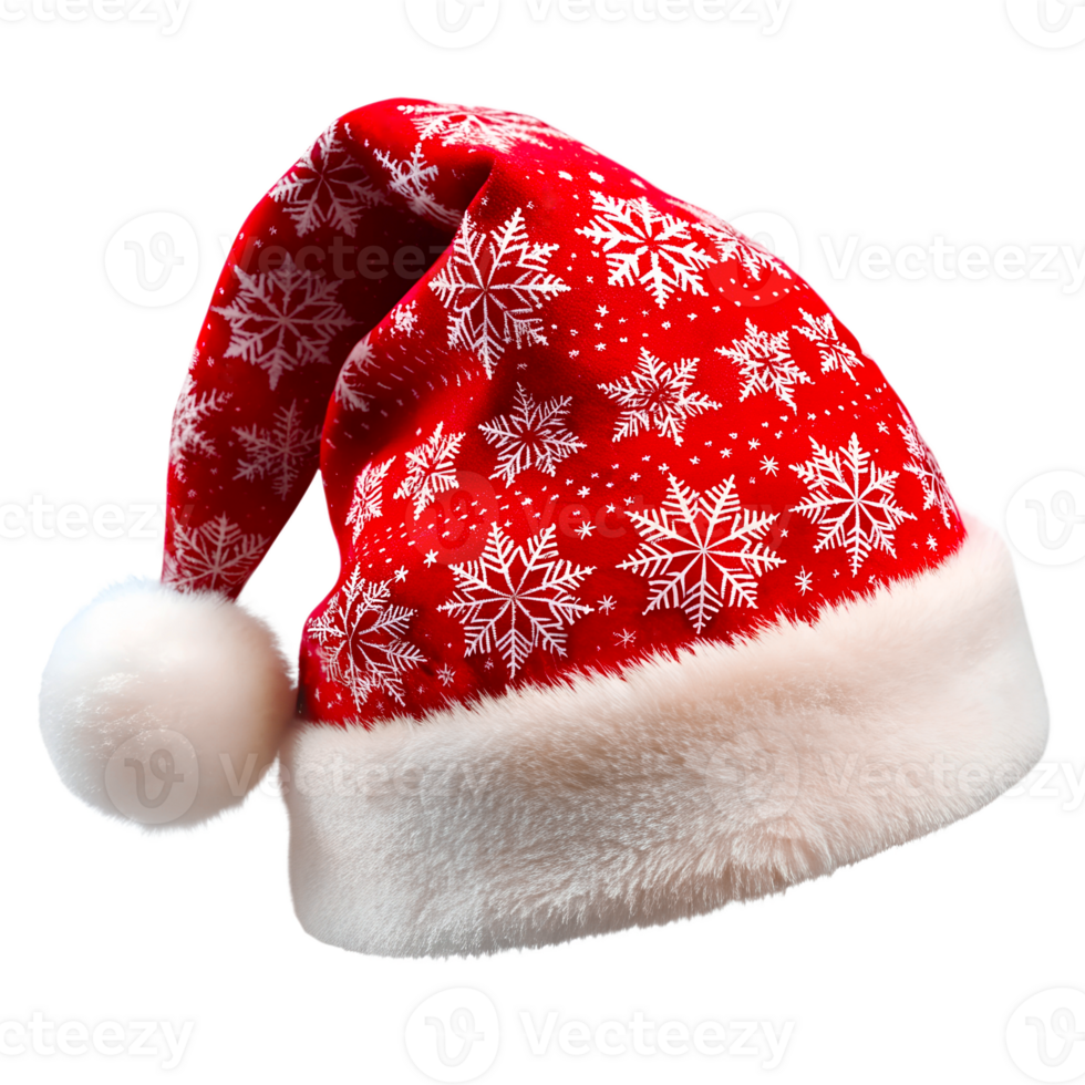 Santa hat with snowflake patterns on a transparent background, photorealistic illustration, for use in graphic design png