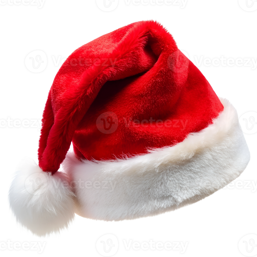 Santa hat on a transparent background, photorealistic illustration, for use in graphic design png