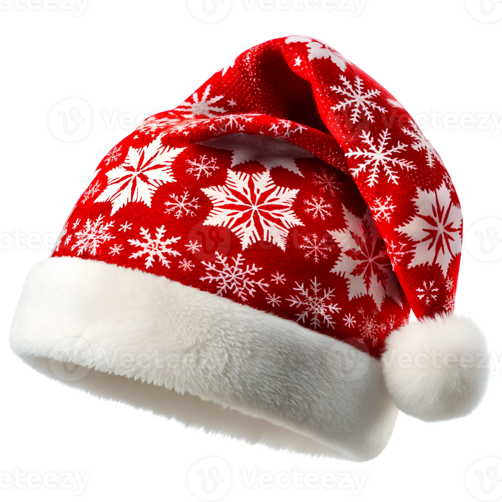 Santa hat with snowflake patterns on a transparent background, photorealistic illustration, for use in graphic design png