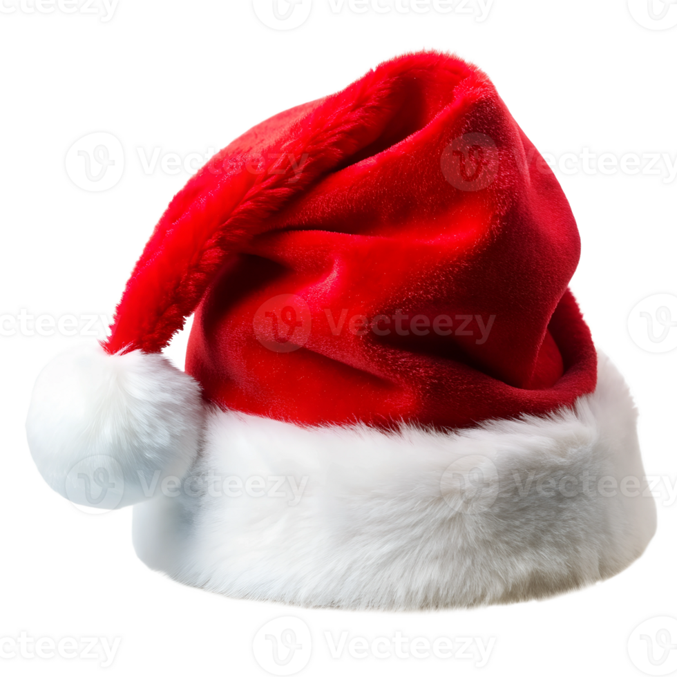 Santa hat on a transparent background, photorealistic illustration, for use in graphic design png