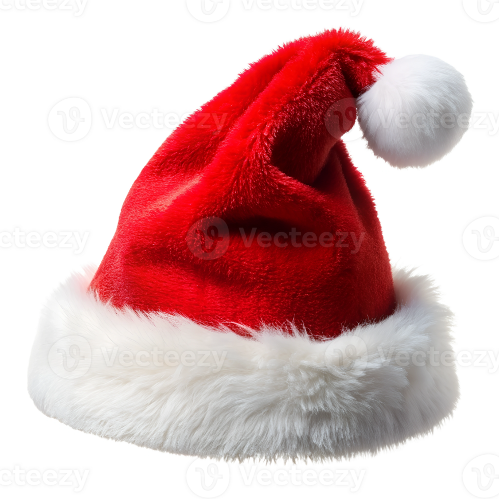 Santa hat on a transparent background, photorealistic illustration, for use in graphic design png