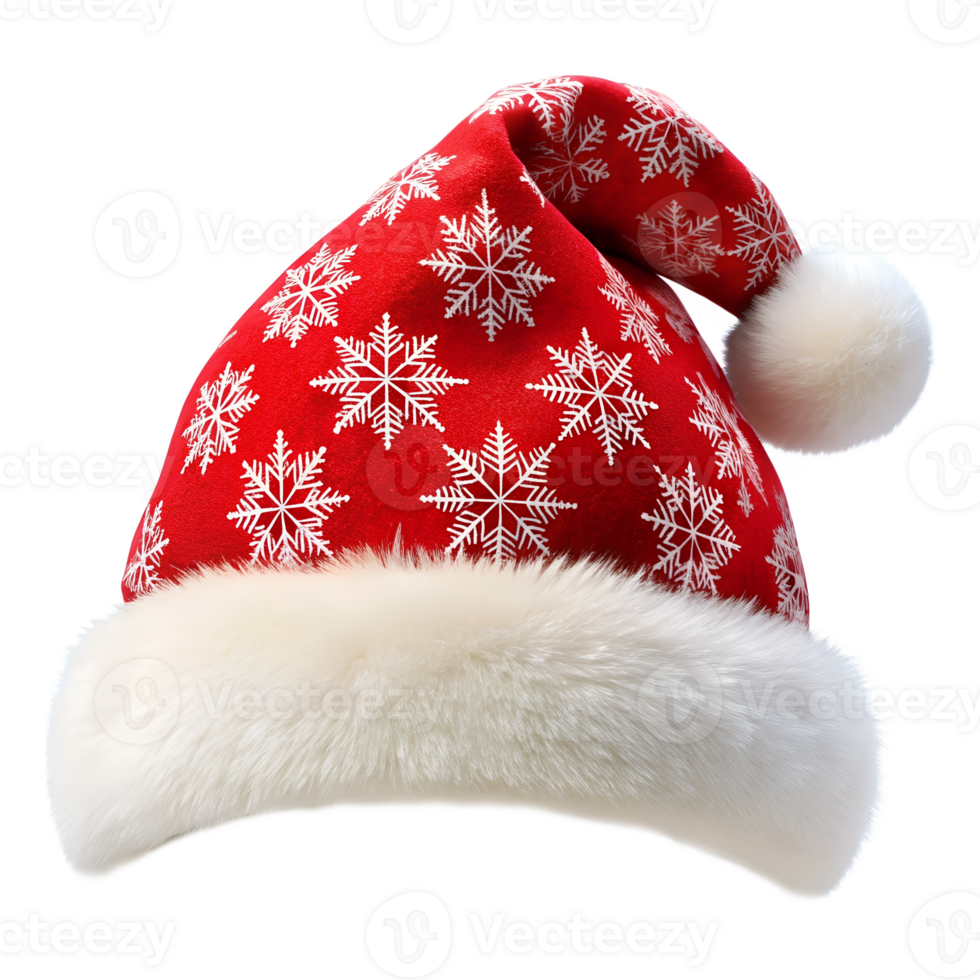 Santa hat with snowflake patterns on a transparent background, photorealistic illustration, for use in graphic design png