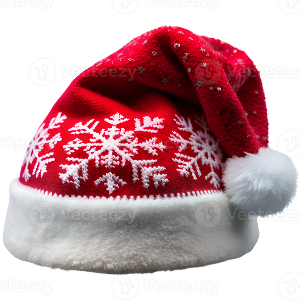 Santa hat with snowflake patterns on a transparent background, photorealistic illustration, for use in graphic design png