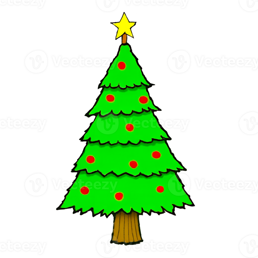 A Christmas tree painted in the style of a doodle, on a transparent background png
