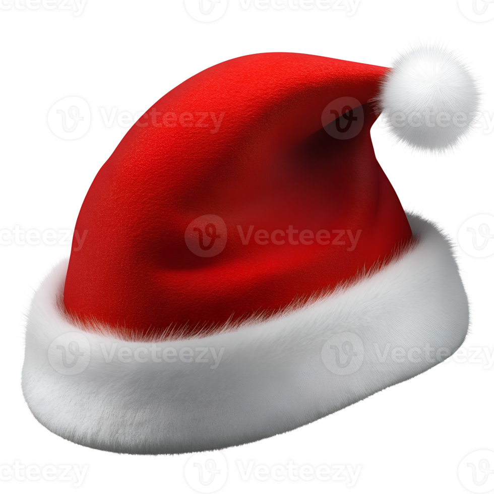 Santa hat on a transparent background, photorealistic illustration, for use in graphic design png