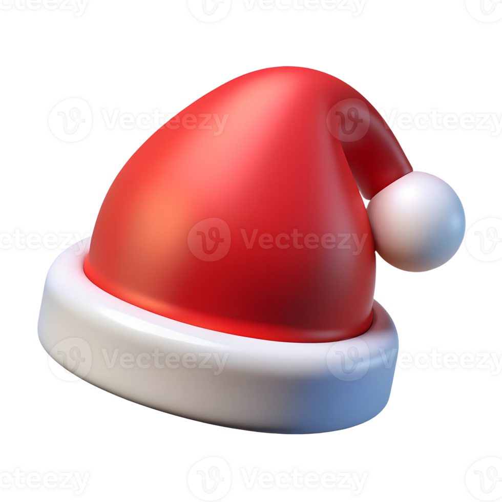 Santa hat in the style of a 3D illustration on a transparent background, for decoration on a Christmas theme png