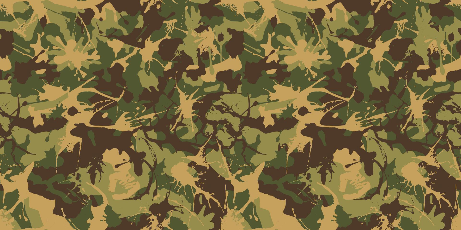 Grunge stroke camouflage, modern fashion design. Camo dry brush military pattern. Army uniform, fashionable fabric print. Seamless khaki green texture vector