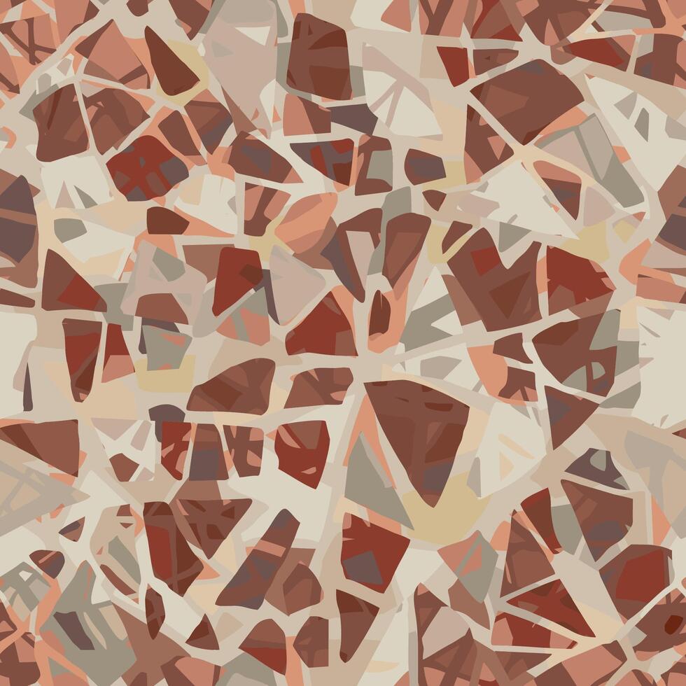 Terrazzo flooring seamless pattern. Brown beige mosaic floor. Tile with pebbles and stone. Abstract texture background with polished rock surface vector