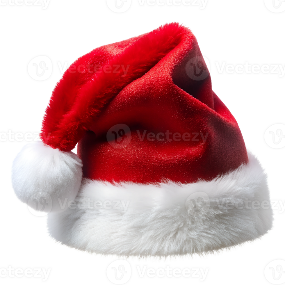 Santa hat on a transparent background, photorealistic illustration, for use in graphic design png